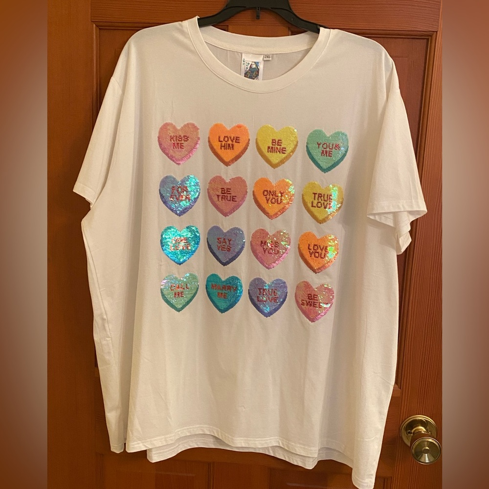 Queen of Sparkles Candy Heart Tee Shirt NWT! Size XXL
